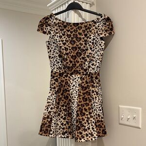 Red Valentino Leopard Heart Print Cap Sleeve Dress